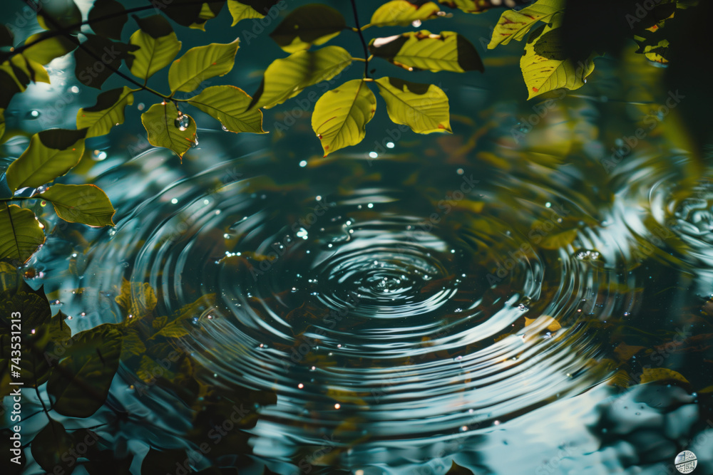 Poster water splash in the forest. water is the source of life. a slide background for showcasing the impor