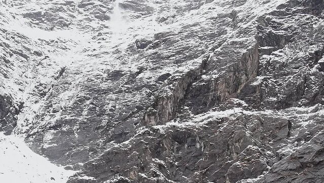 Majestic snow avalanche in the wild Alps