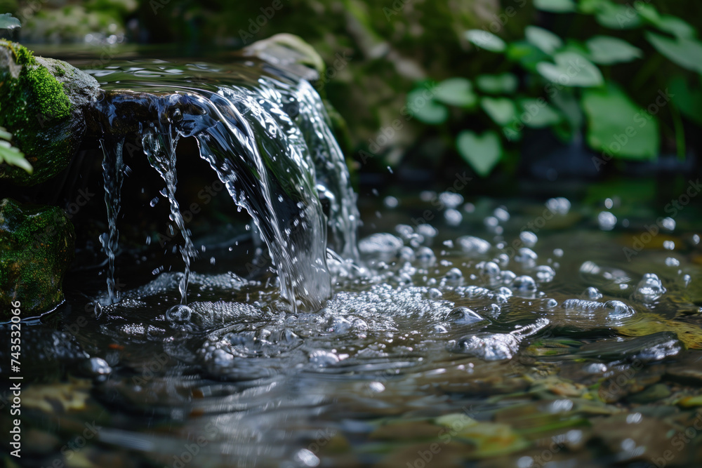 Poster waterfall in the forest. water is the source of life. a slide background for showcasing the importan