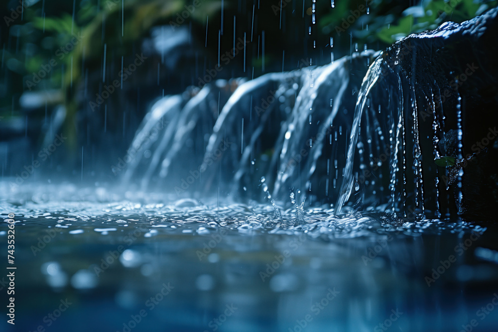 Poster waterfall in the forest. water is the source of life. a slide background for showcasing the importan