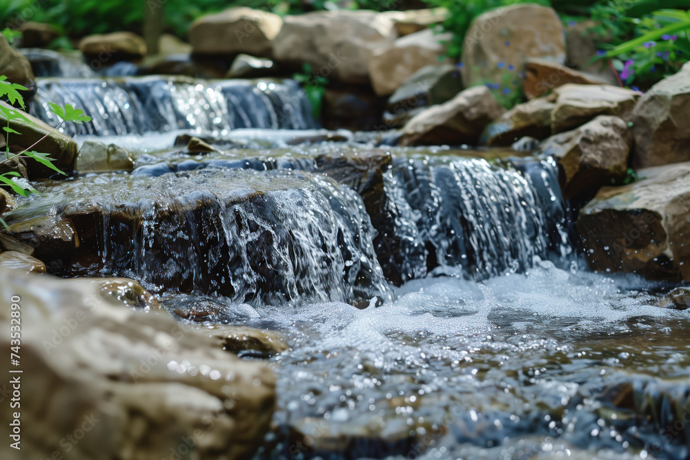 Poster waterfall in the forest. water is the source of life. a slide background for showcasing the importan
