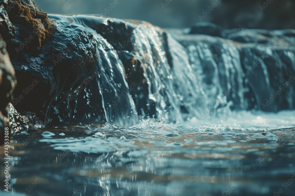 Poster waterfall in the forest. water is the source of life. a slide background for showcasing the importan