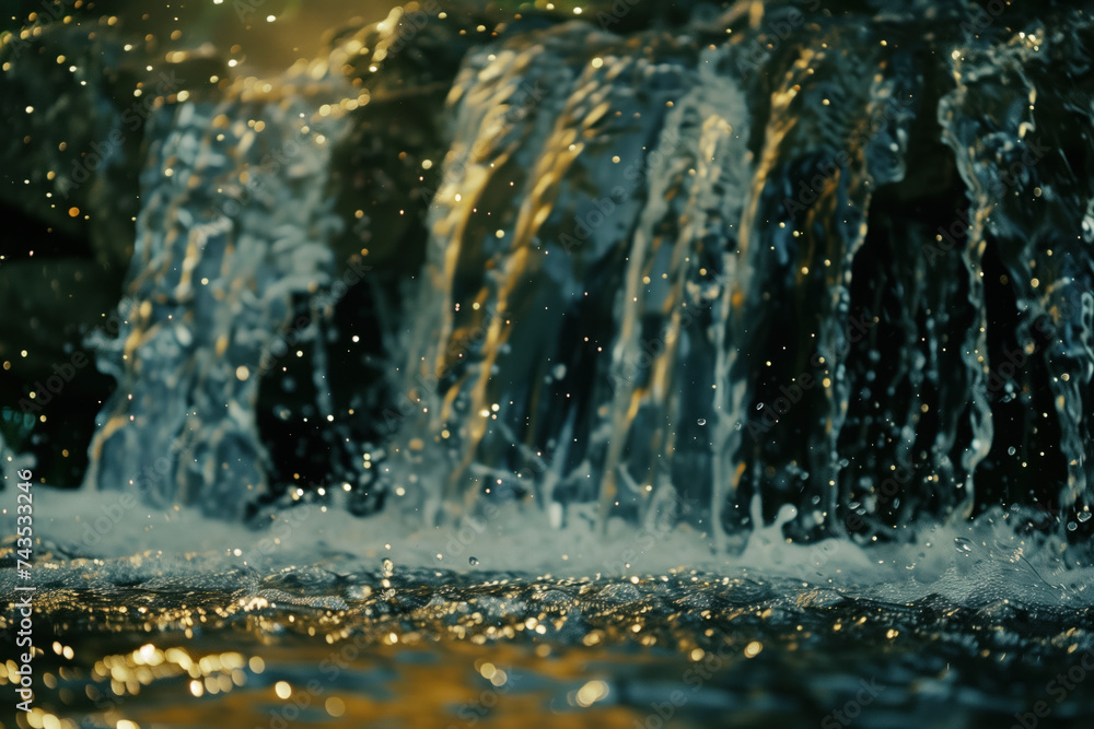 Poster waterfall in the forest. water is the source of life. a slide background for showcasing the importan