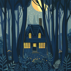 House in the forest flat vector.