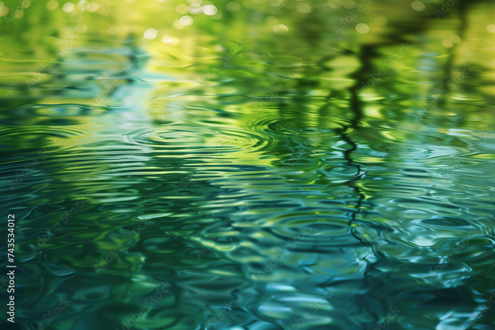 Poster green leaves reflected in water. water is the source of life. a slide background for showcasing the 