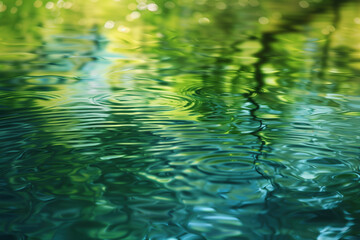 Green leaves reflected in water. Water is the source of life. A slide background for showcasing the importance of water. Background image. Created with Generative AI technology.