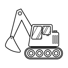 Black Line Excavator for Construction Equipment Large Icon Clipart Vector Illustration
