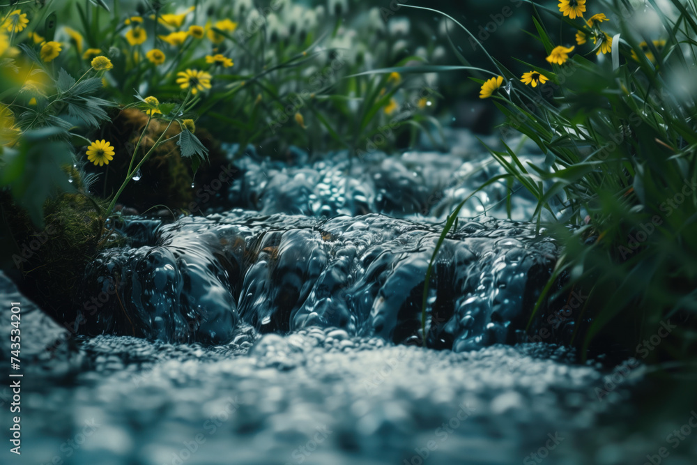 Poster waterfall in the forest. water is the source of life. a slide background for showcasing the importan