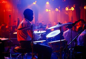 Fototapeta na wymiar Drummer Performing at a Live Concert.