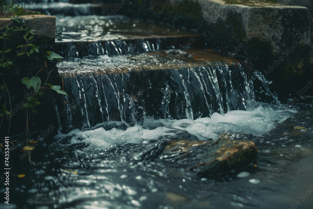 Poster waterfall in the forest. water is the source of life. a slide background for showcasing the importan