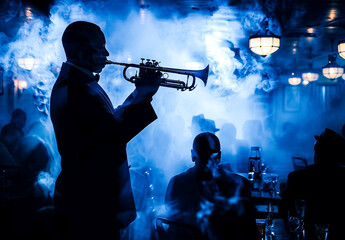 Trumpeter Captivates in Smoky Blue Jazz Club.