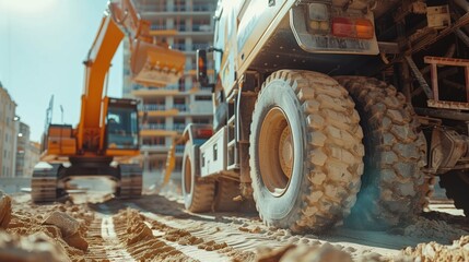 Heavy-Duty Excavator Wheel at Construction Site