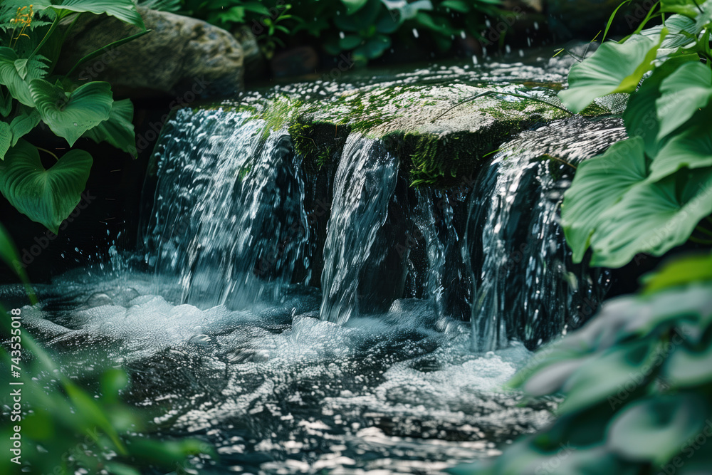 Poster waterfall in the forest. water is the source of life. a slide background for showcasing the importan