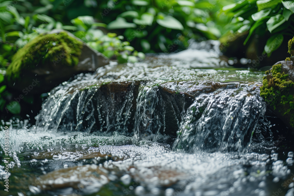 Poster waterfall in the forest. water is the source of life. a slide background for showcasing the importan
