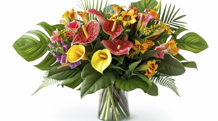Paradise in a vase: an exotic and colorful tropical flower bouquet