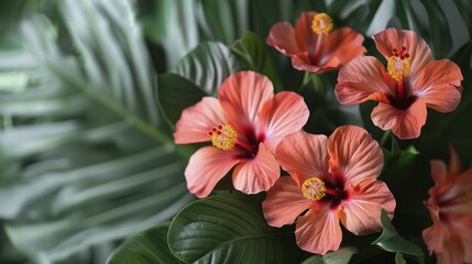 Bright hibiscus and palm leaves in a tropical wedding bouquet, celebrating island vibes