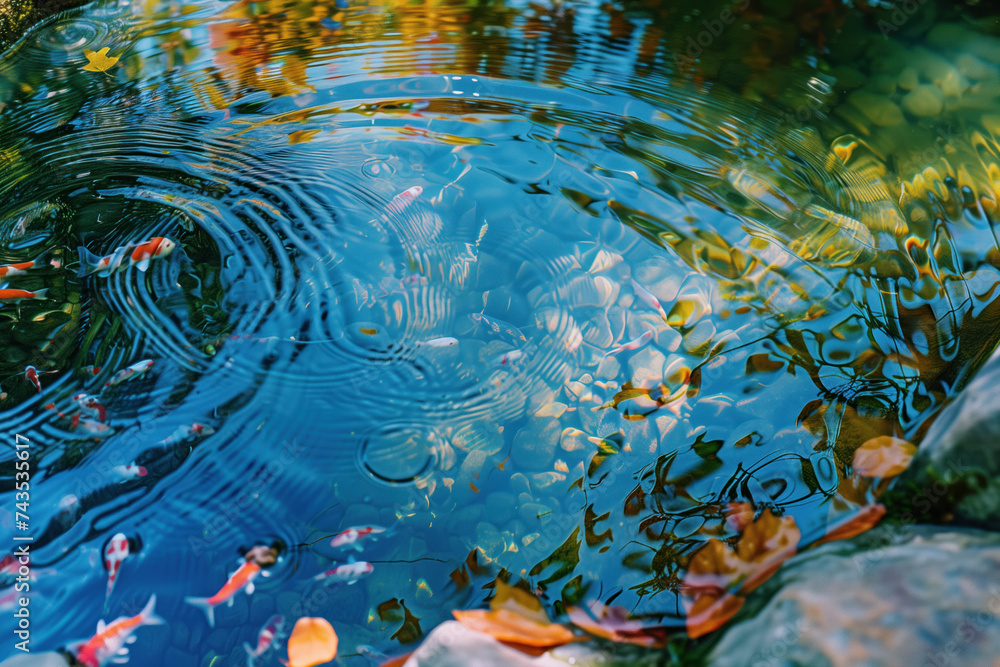 Poster fish swimming in the clear water. water is the source of life. a slide background for showcasing the
