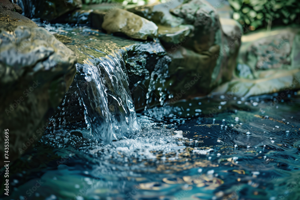 Poster waterfall in the forest. water is the source of life. a slide background for showcasing the importan