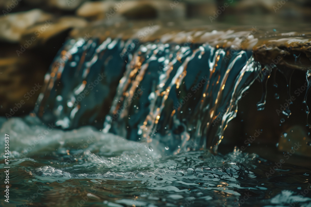 Poster waterfall in the forest. water is the source of life. a slide background for showcasing the importan