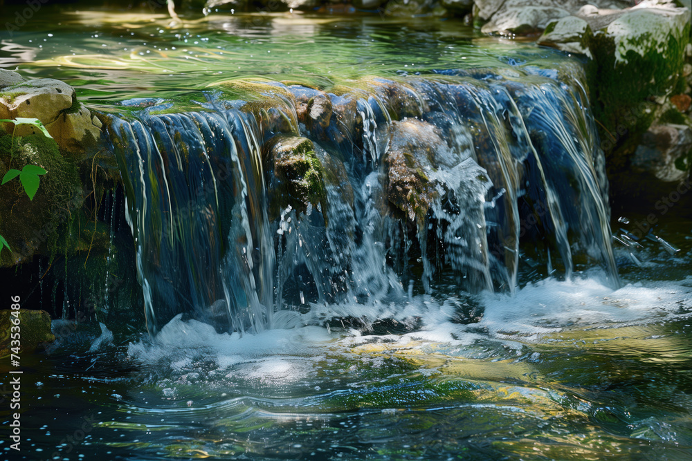 Poster waterfall in the forest. water is the source of life. a slide background for showcasing the importan