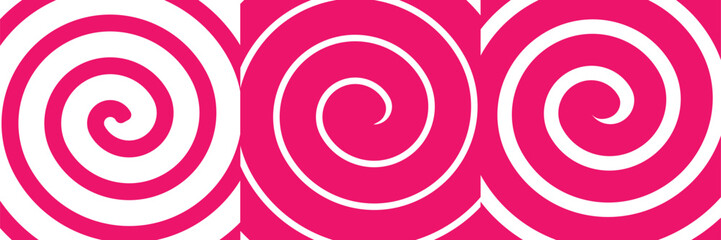 Spiral vortex swirl candy sweet red white twist background element vector graphic illustration set, thin bold hypnotic twist as milk yogurt ice cream texture flat cartoon image, whirl lollipop pattern