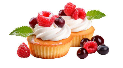 Homemade Delights: Vibrant Cupcakes and Fruits on Transparent Background for Festive Celebrations and Culinary Temptations | Gourmet Food Photography