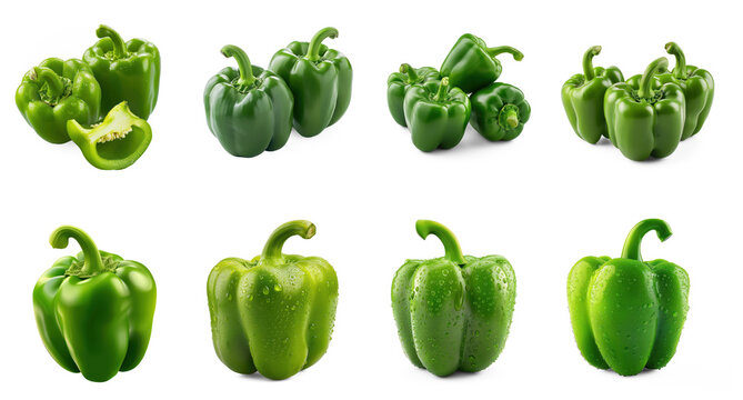 Set of fresh green bell peppers on transparency background PNG
