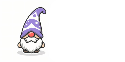 Minimalist KAWAII Wizard GNOME illustration, clean design on white background, copy space.