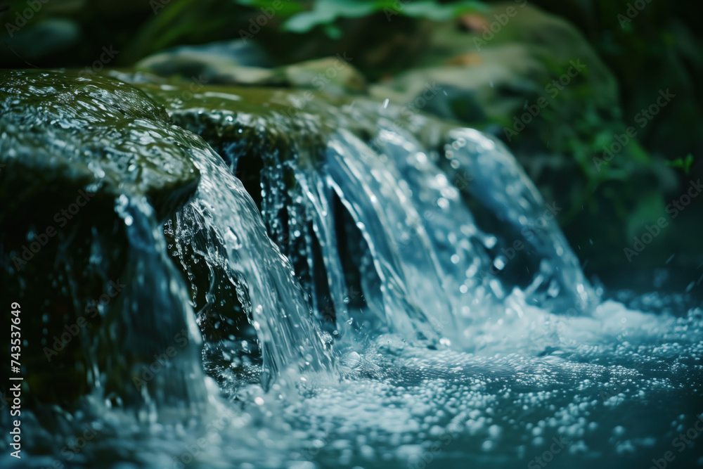Poster waterfall in the forest. water is the source of life. a slide background for showcasing the importan