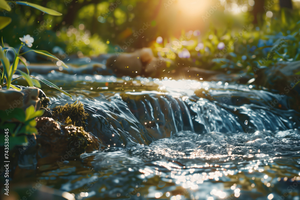 Poster waterfall in the forest. water is the source of life. a slide background for showcasing the importan