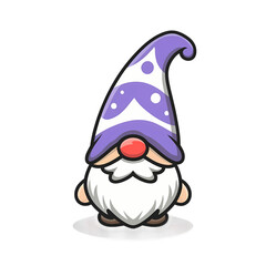 Minimalist KAWAII Wizard GNOME illustration, clean design on transparent background