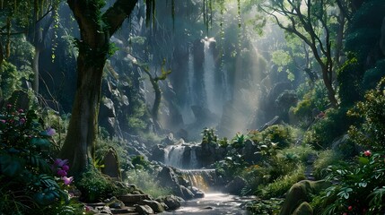 Fantasy Jungle Waterfall