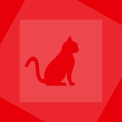 Silhouette of a cat on a red background with squares. Vector illustration, web design object.