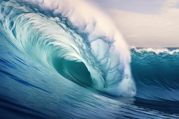 Big Powerful Surfing Wave. Natural Blue Ocean Curl on Island for Surfing Adventures