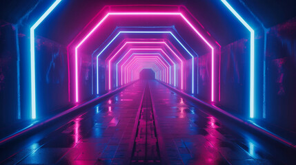 Science fiction tunnel with neon lights