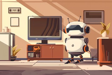Robots Living Room in Cartoonish Vector Illustration