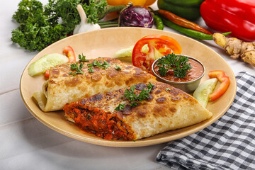 Mexican cuisine - chicken burrito with beans