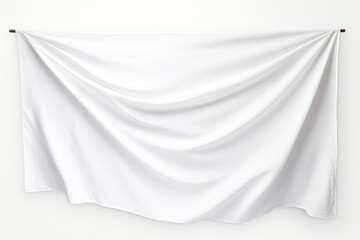 Blank Textile Banner Mockup in White Fabric for Displaying Ads and Designs-hanging on Cloth, Flag