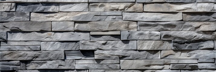 Gray Stone Wall Texture. Panoramic Background of Mosaic Rock with Granite and Marble