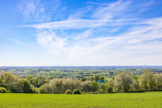 Green field in a awesome landscape view at spring