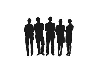 Business people standing silhouette. Business people, set of vector. Vector silhouettes of men and a women, a group of standing and walking business people, black color isolated on white background.