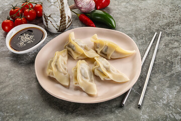 Japanese cuisine - dumplings gyoza with sauce