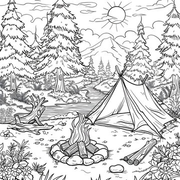 Camping coloring page 