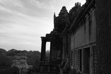 A unique structure silhouette of the Angkor Wat temple in Cambodia.