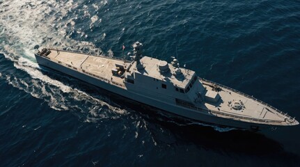 top view of fighter luxury yacht in the sea