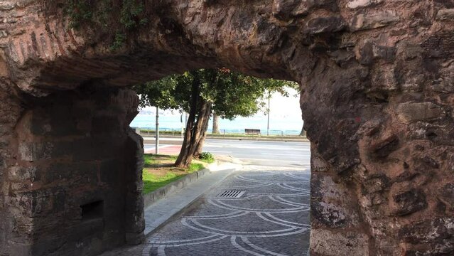 Walking through a narrow underpass to the Bosphorus in Istanbul
