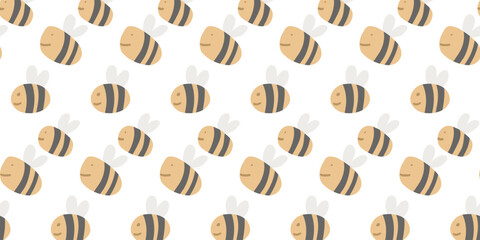 Cute colorful bee doodle seamless pattern, Baby neutral print in pastel colors
