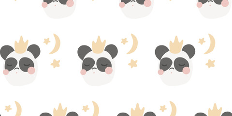 Obraz premium Cute colorful panda bear doodle seamless pattern, Baby neutral print in pastel colors