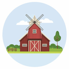 Minimalistic farm building tower against a serene white background: a simplistic yet evocative representation of rural charm and agricultural heritage. 