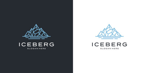 Iceberg mountain logo and sea for adventure emblem logo design - obrazy, fototapety, plakaty
